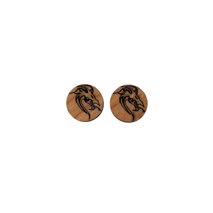 Wholesale Dragon Earrings - Cherry Wood Earrings - Stud Earrings - Post Earrings - Dragon Head