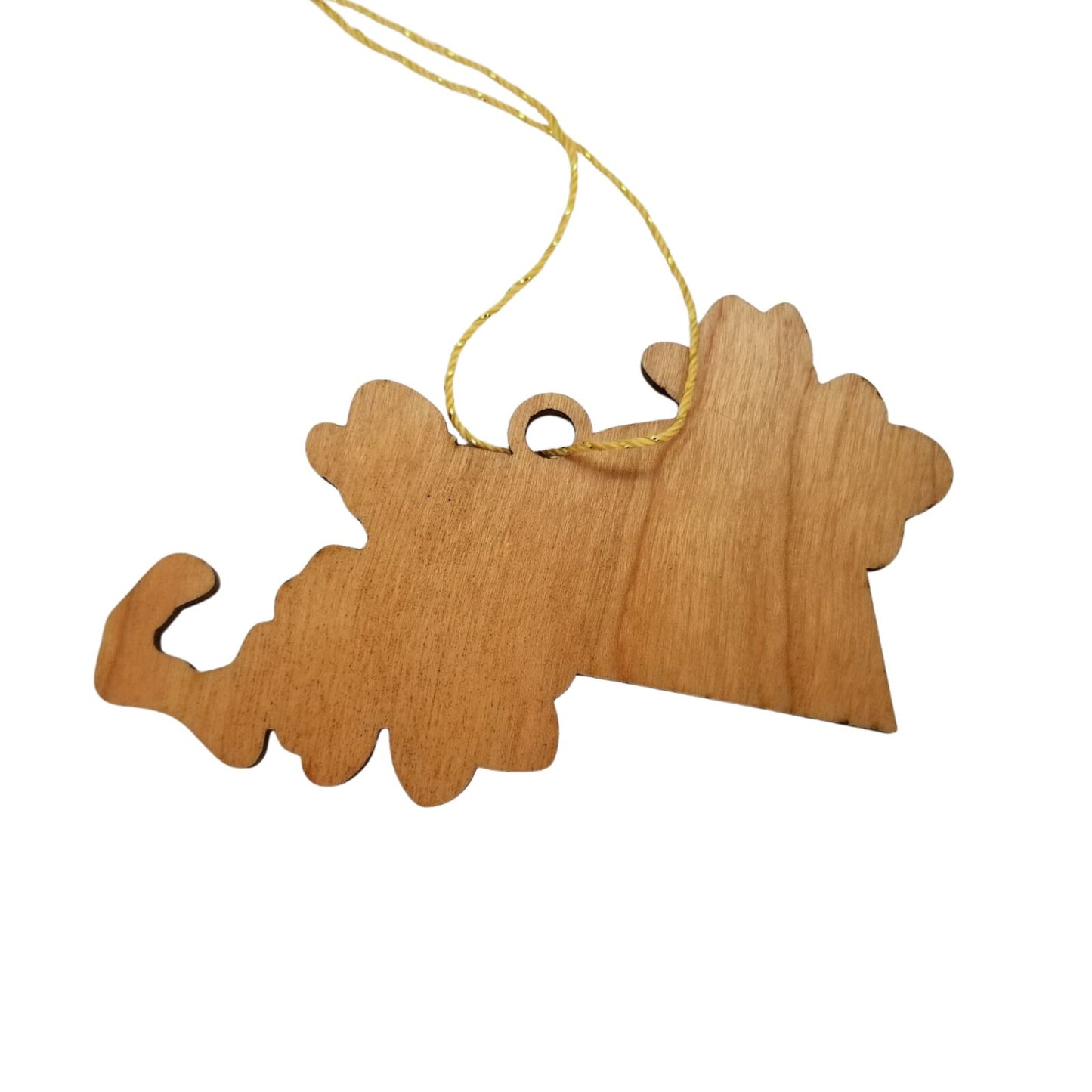 Wholesale Massachusetts Wood Ornament -  MA State Shape with State Flowers The Mayflower - Handmade Wood Souvenir