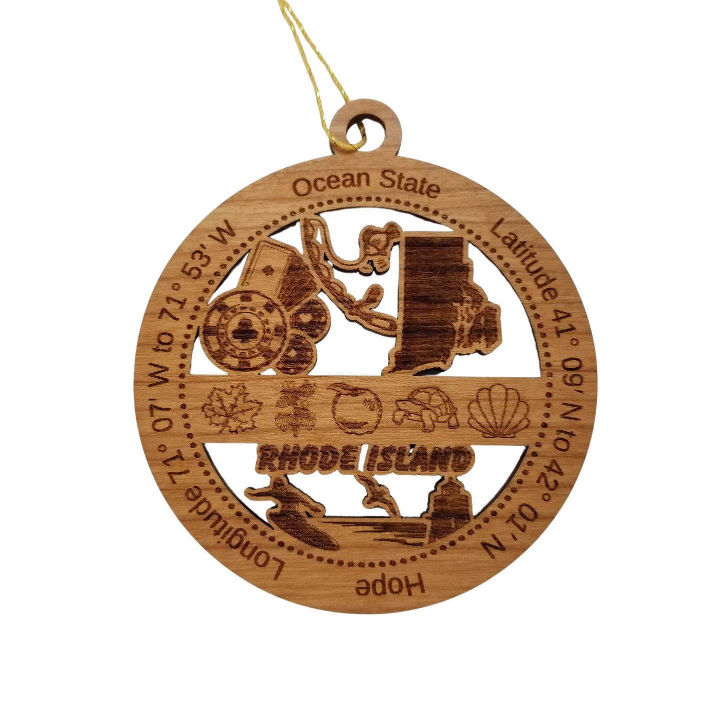 Wholesale Rhode Island Wood Ornament -  RI Souvenir - Handmade