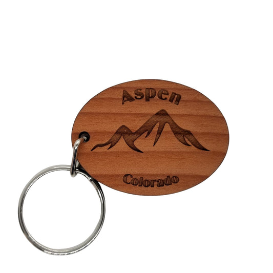 Wholesale Aspen Colorado Keychain Mountains Wood Keyring CO Souvenir Resort Ski Skiing Skier Snowmobiling