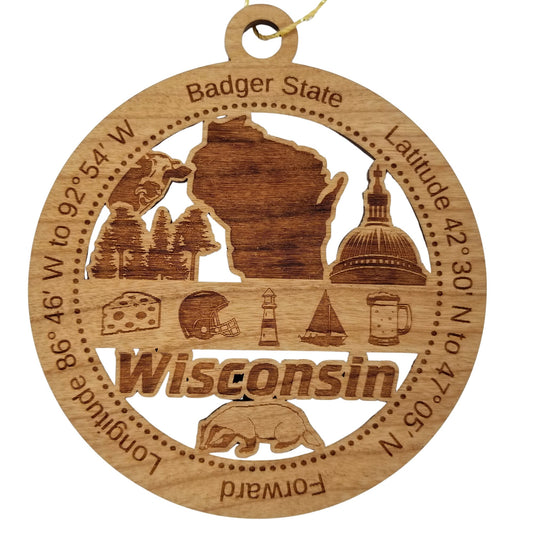 Wholesale Wisconsin Wood Ornament - WI Souvenir - Handmade in the USA