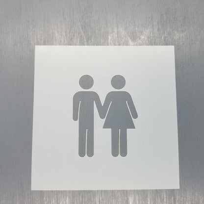 Bathroom Couple Stencil Reusable Food Safe Sign Painting Decorating Cookie Stencil Unisex Holding Hands Restroom People