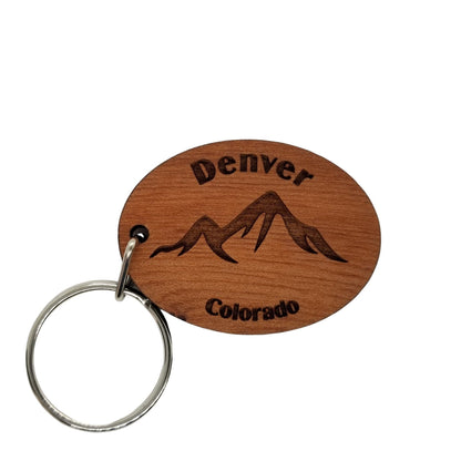 Wholesale Denver CO Keychain Mountains Wood Keyring Colorado Souvenir Mountains Ski Resort Skiing