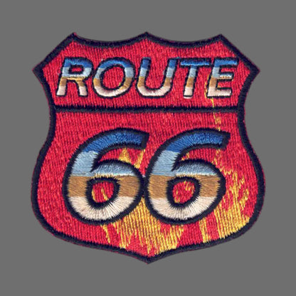 ROUTE 66 Fire Flames Shield Patch - 9596