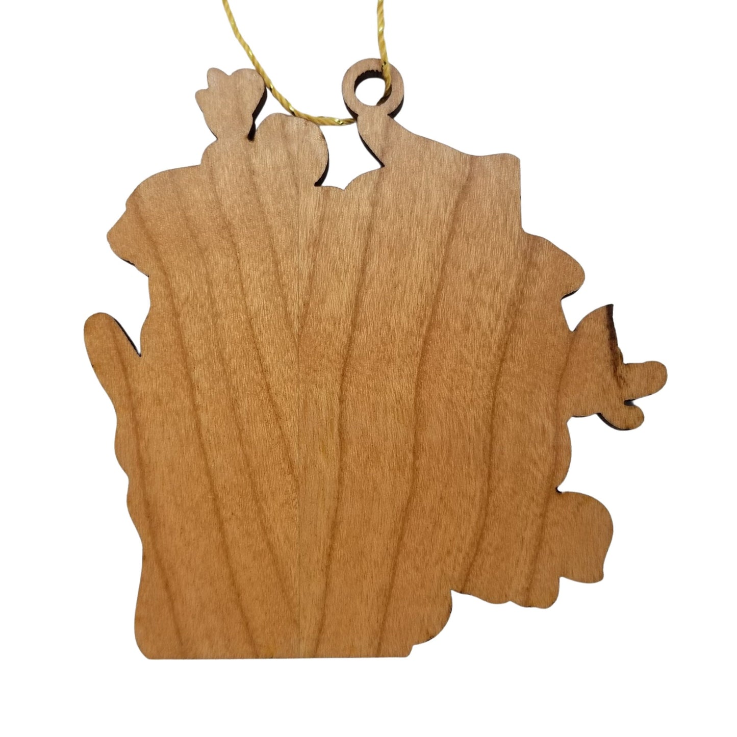 Wholesale Wisconsin Wood Ornament -  WI State Shape with State Flowers Wood Violet Blue Violet - Handmade Wood Souvenir