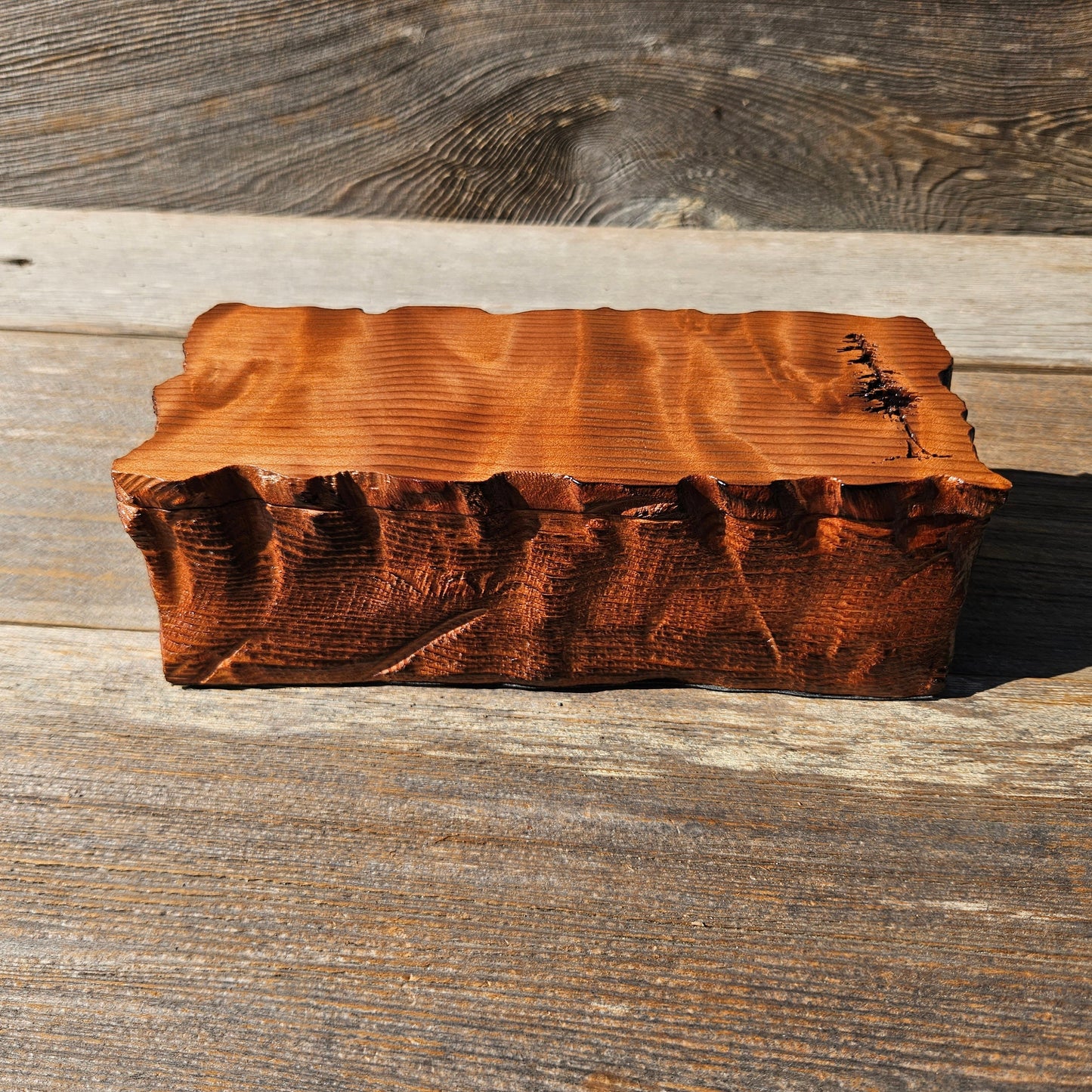 Redwood Jewelry Box Curly Wood Engraved Rustic Handmade California #610 Memento Box, Mom Gift, Anniversary Gift