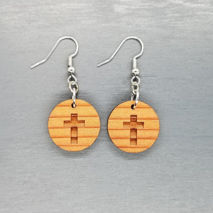 Wholesale Redwood Earrings - Cross Wood Earrings - California Redwood Dangle Earrings - CA Souvenir Keepsake