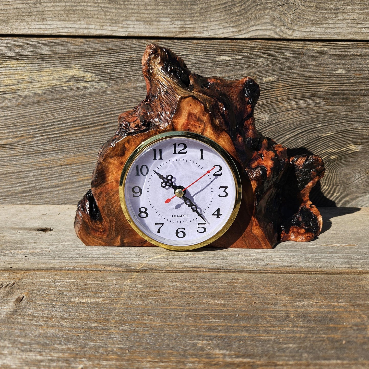 Redwood Wood Clock Redwood Burl Clock Table Shelf Mantle Desk Office #649 Sitting Wood Red Wood Anniversary Gift