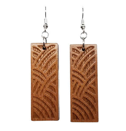 Wholesale Redwood Earrings - Rectangle Engraved Wood Earrings - California Redwood Dangle Earrings - CA Souvenir Keepsake