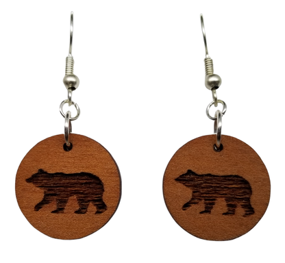 Redwood Earrings - Bear Wood Earrings - California Redwood Dangle Earrings - CA Souvenir Keepsake - Wood Gift Women Engraved