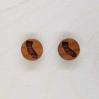 California Shape Earrings - CA State Wood Earrings - Post Stud Earrings