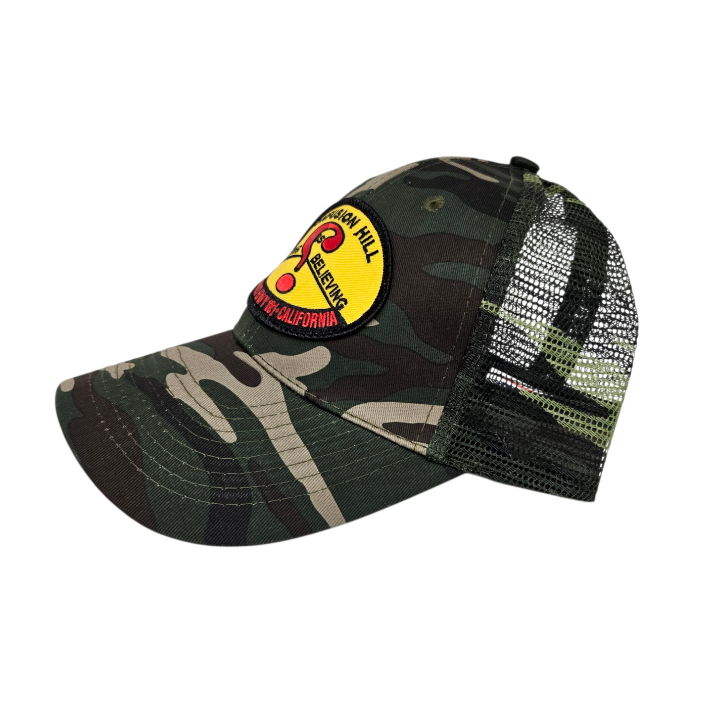 Confusion Hill Oval Patch Camo Trucker Mesh Hat or Cap - H1072