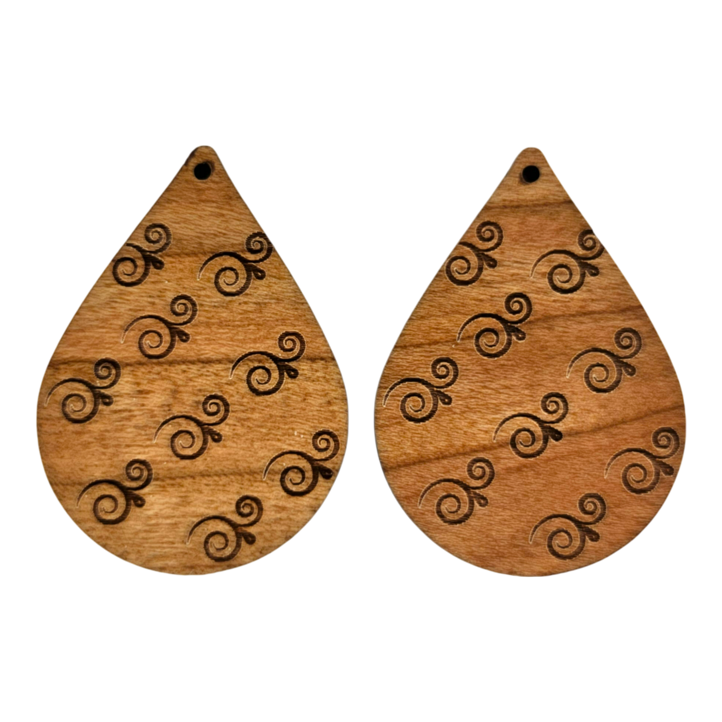 Wholesale Wood Earrings - Abstract Swirl Pattern Engraved Teardrop Wood Earrings - Dangle Earrings