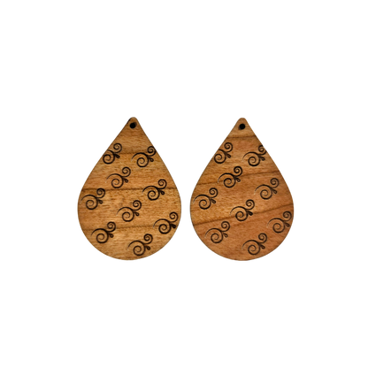 Wood Earrings - Abstract Swirl Pattern Engraved Teardrop Wood Earrings - Dangle Earrings - Anniversary Gift