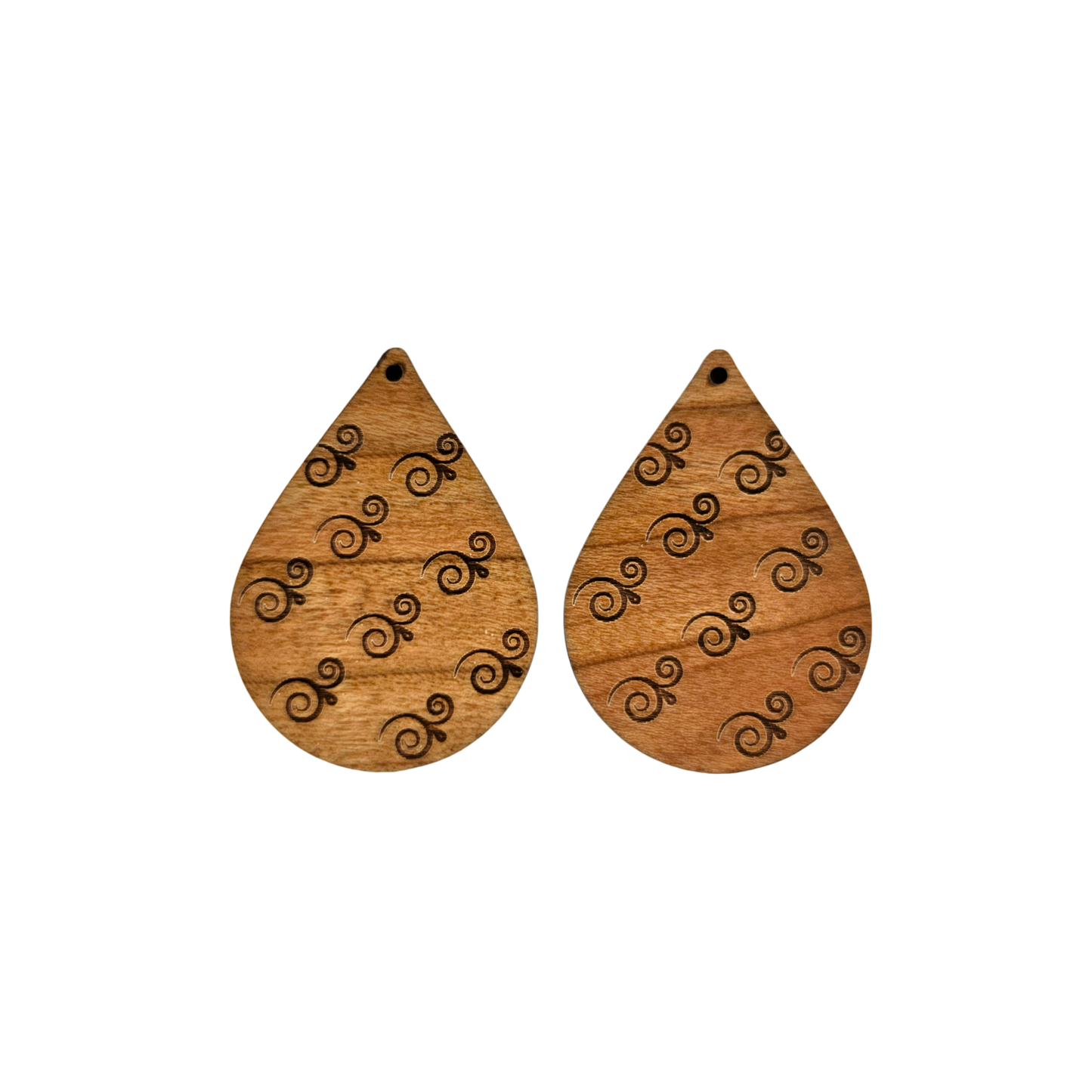 Wholesale Wood Earrings - Abstract Swirl Pattern Engraved Teardrop Wood Earrings - Dangle Earrings