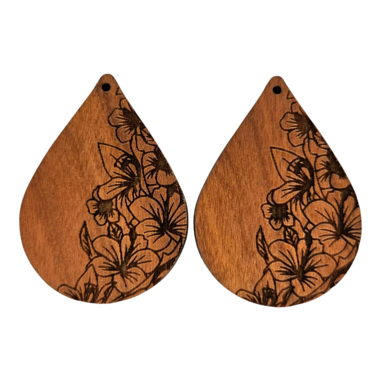 Wholesale Wood Earrings - Floral Engraved Teardrop Wood Earrings - Dangle Earrings