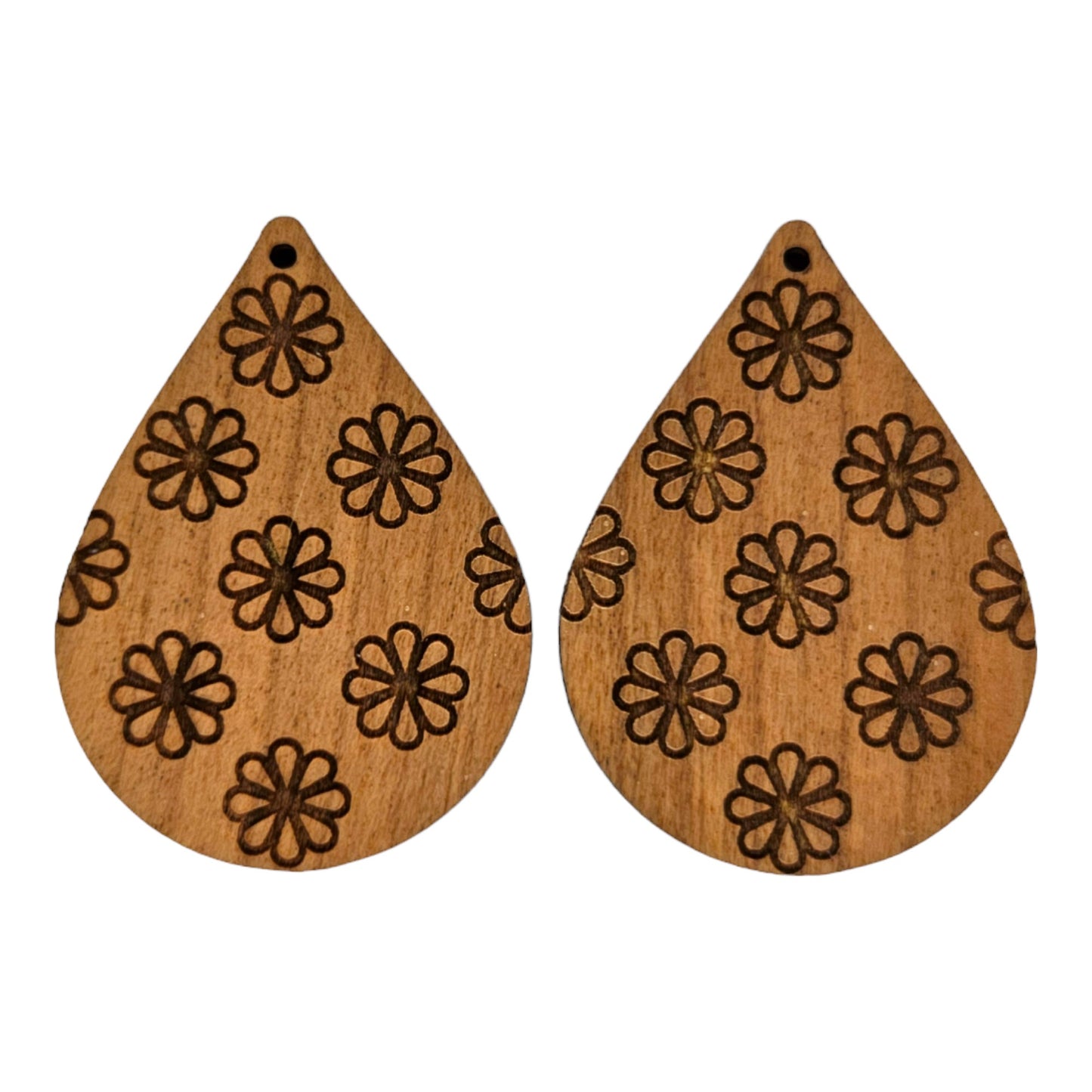 Wood Earrings - Floral All Over Print Pattern Engraved Teardrop Wood Earrings - Dangle Earrings - Gift - Drop Earrings Lightweight