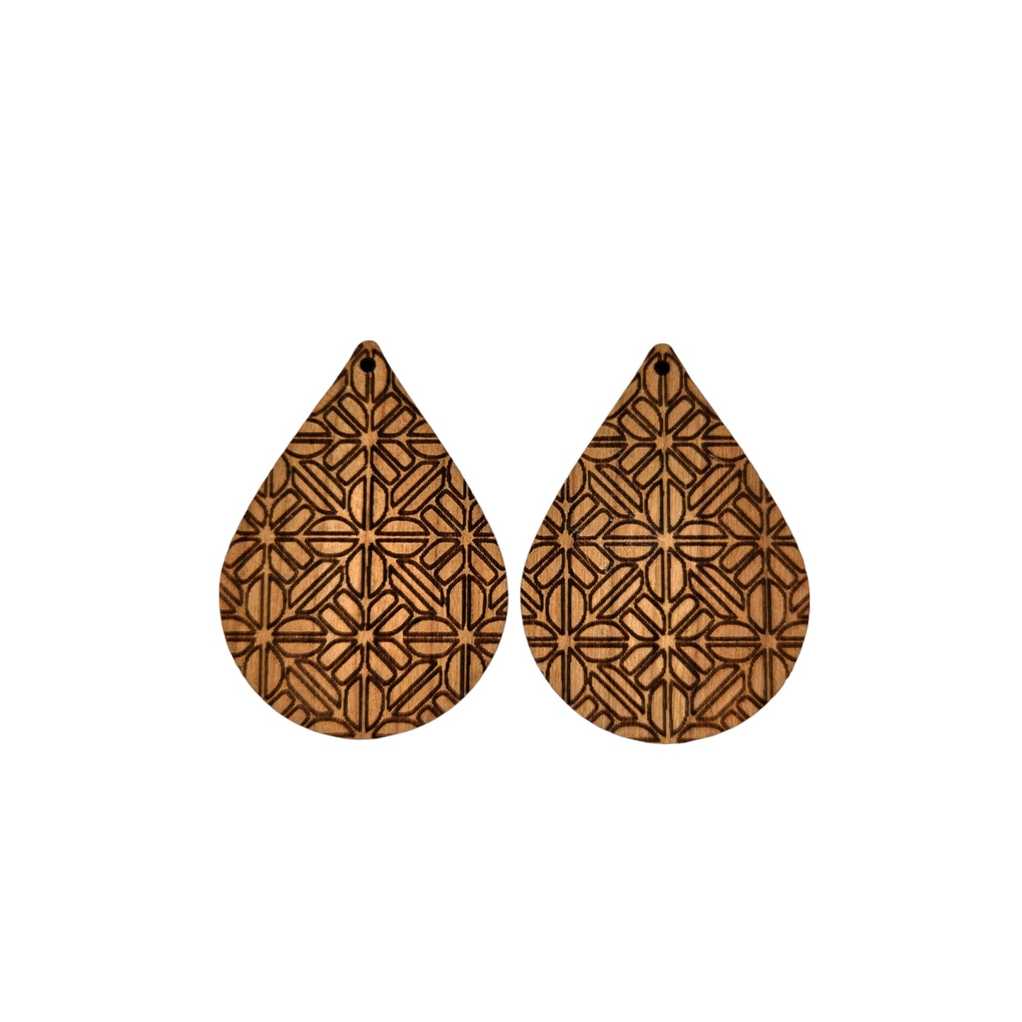 Wood Earrings - Abstract Flower Floral Pattern Engraved Teardrop Wood Earrings - Dangle Earrings - Gift - Drop Earrings Lightweight