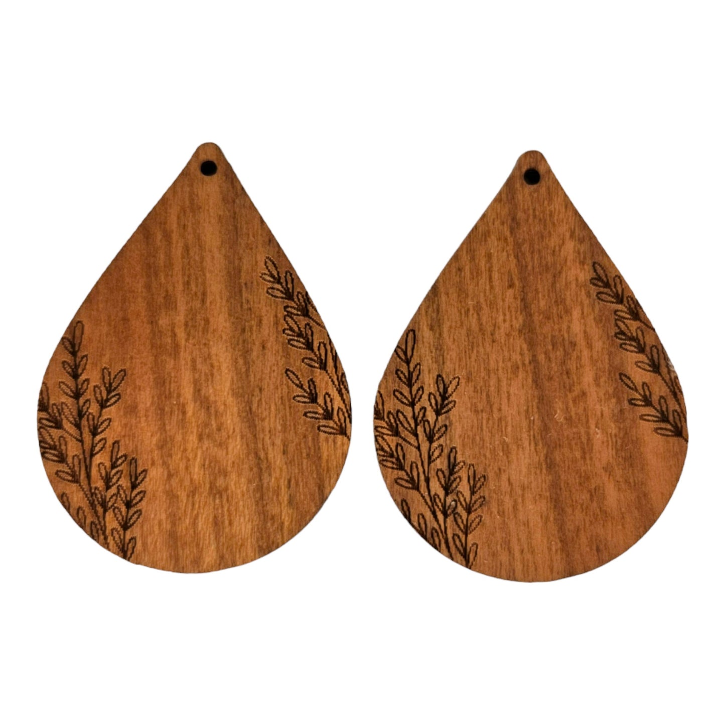 Wood Earrings - Abstract Floral Leaves Stems Pattern Engraved Teardrop Wood Earrings - Dangle Earrings - Gift - Drop Earrings Lightweight