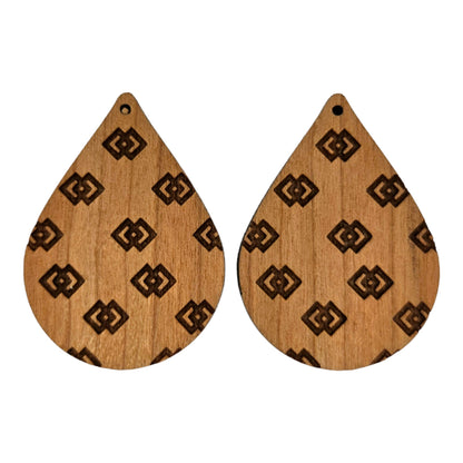 Wood Earrings - Double Diamonds Boho Lightweight Engraved Teardrop Wood Earrings - Dangle Earrings - Gift - Drop Earrings