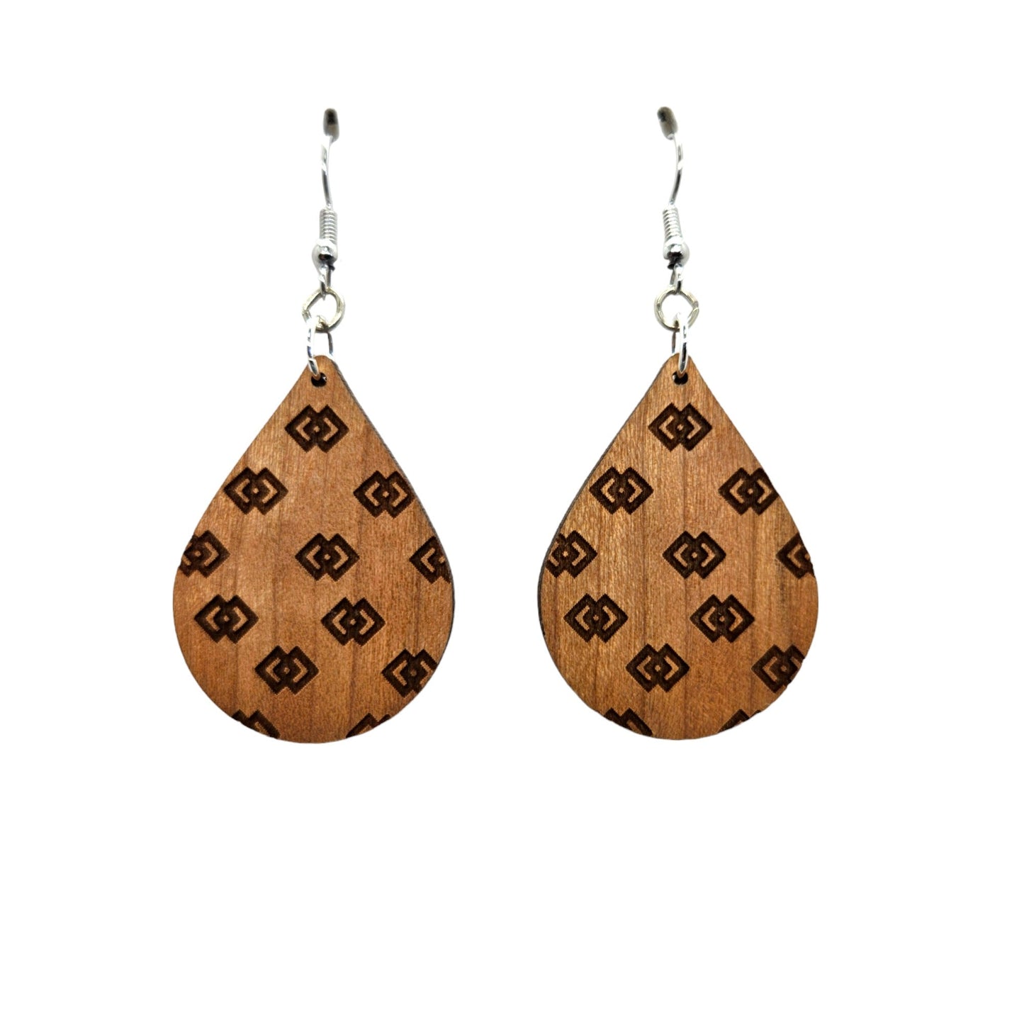 Wholesale Wood Earrings - Double Diamonds Boho Lightweight Engraved Teardrop Wood Earrings - Dangle Earrings