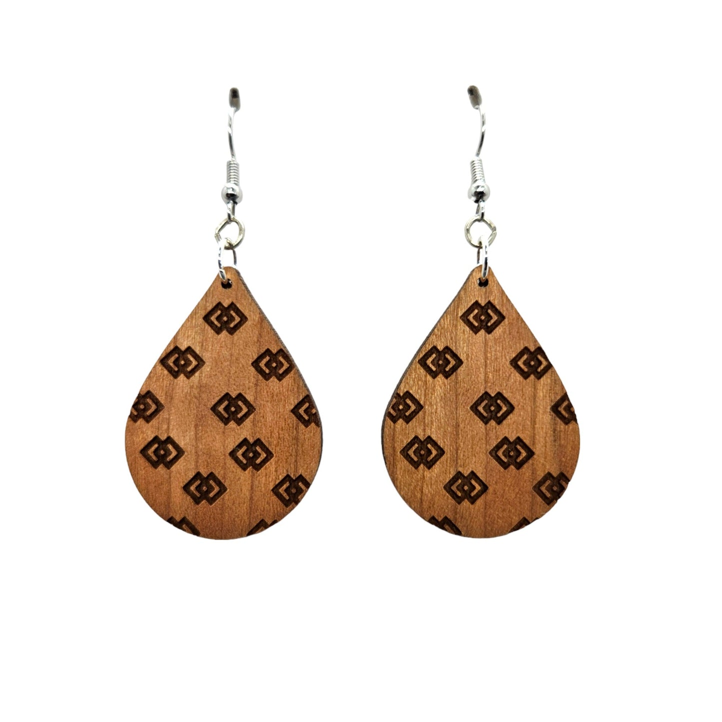 Wholesale Wood Earrings - Double Diamonds Boho Lightweight Engraved Teardrop Wood Earrings - Dangle Earrings