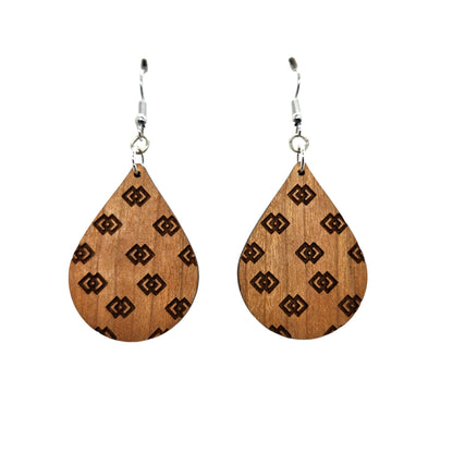 Wholesale Wood Earrings - Double Diamonds Boho Lightweight Engraved Teardrop Wood Earrings - Dangle Earrings