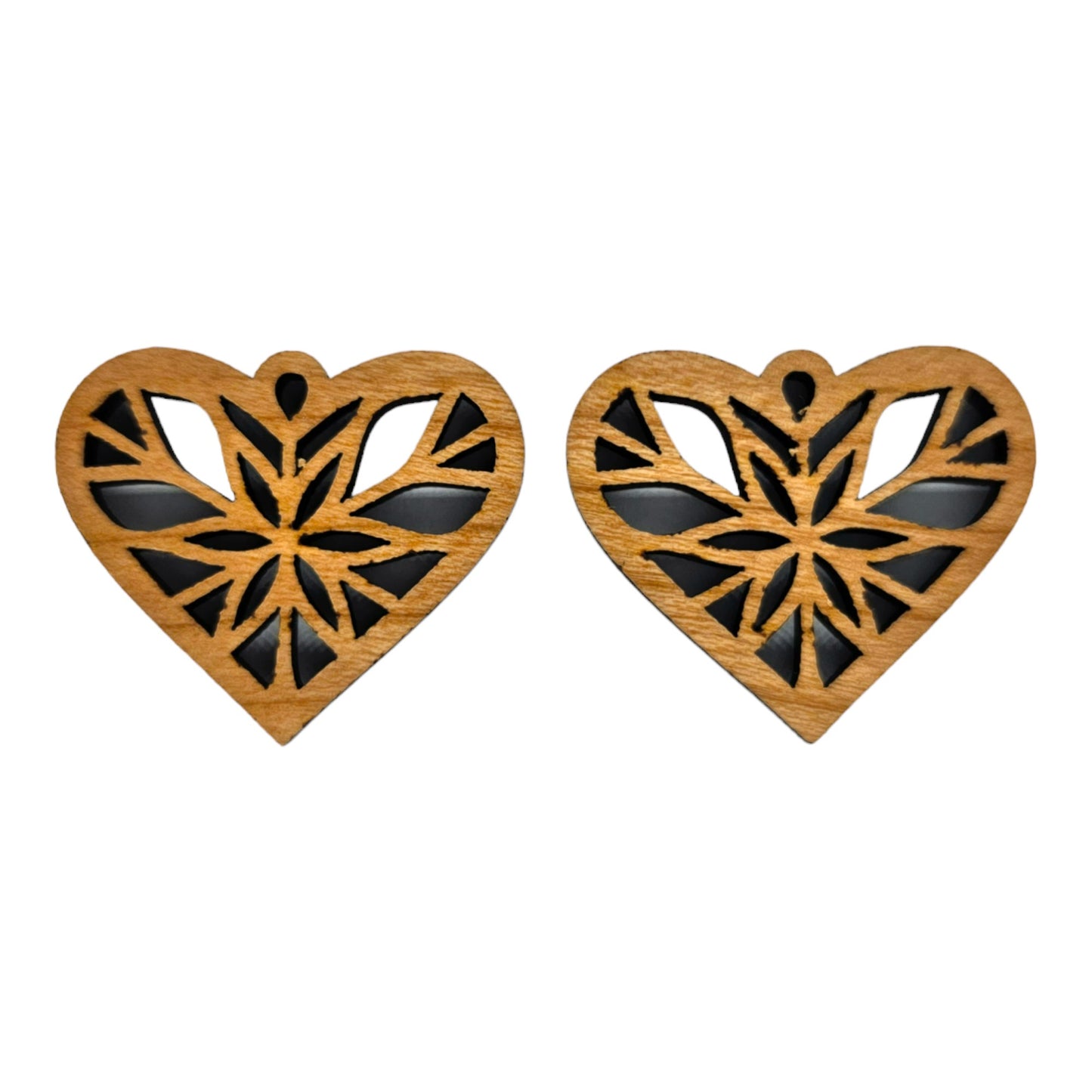 Wood Earrings - Heart Shape Cutout with Star Lightweight Earrings Heart Shaped - Dangle Earrings Drop Earrings - Gift