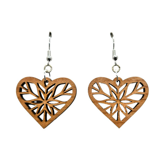 Wholesale Wood Earrings - Heart Shape Cutout with Star Lightweight Earrings Heart Shaped - Dangle Earrings