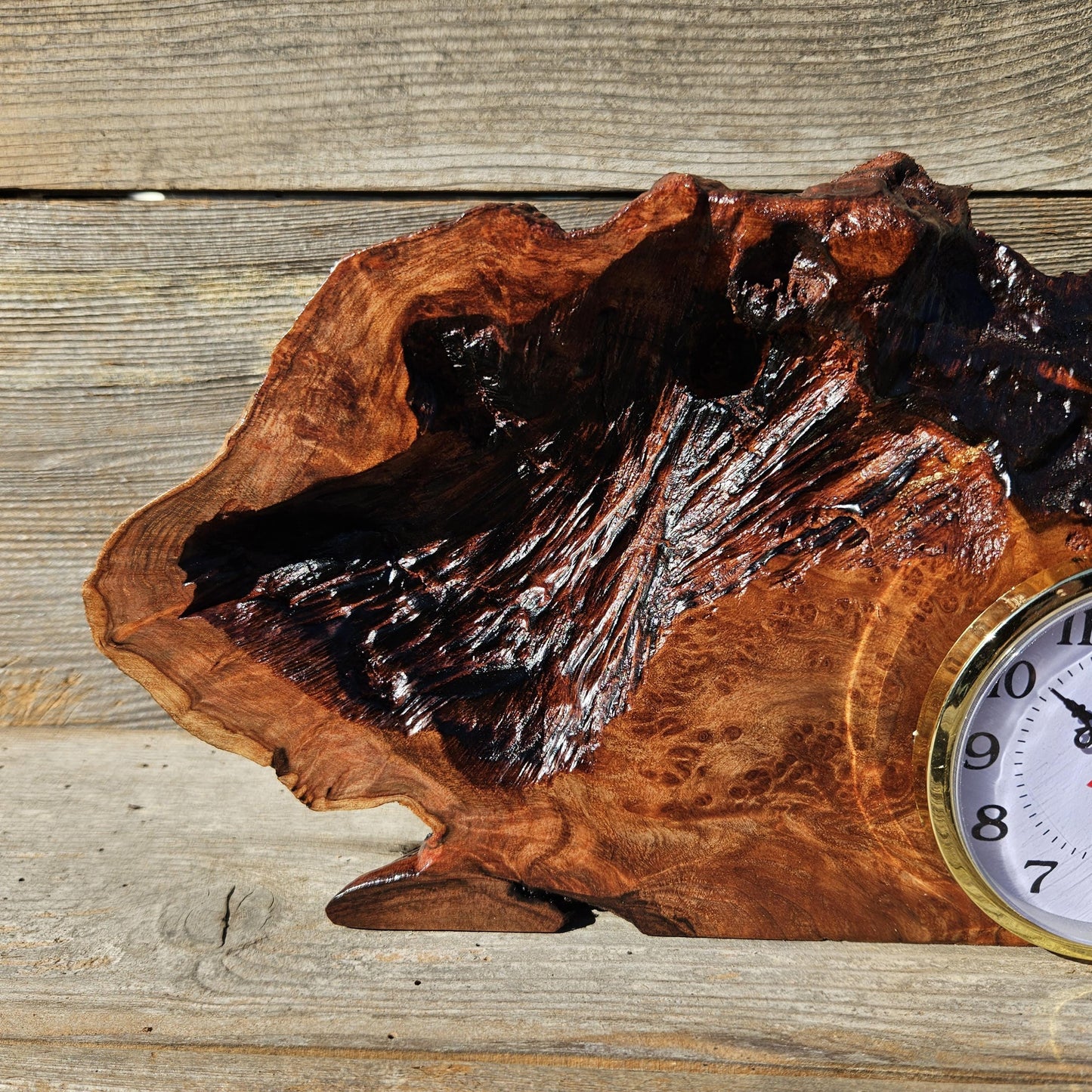 Redwood Burl Wood Clock Mantle Desk Office Gifts for Men Sitting Wood Birdseye Table Shelf #653