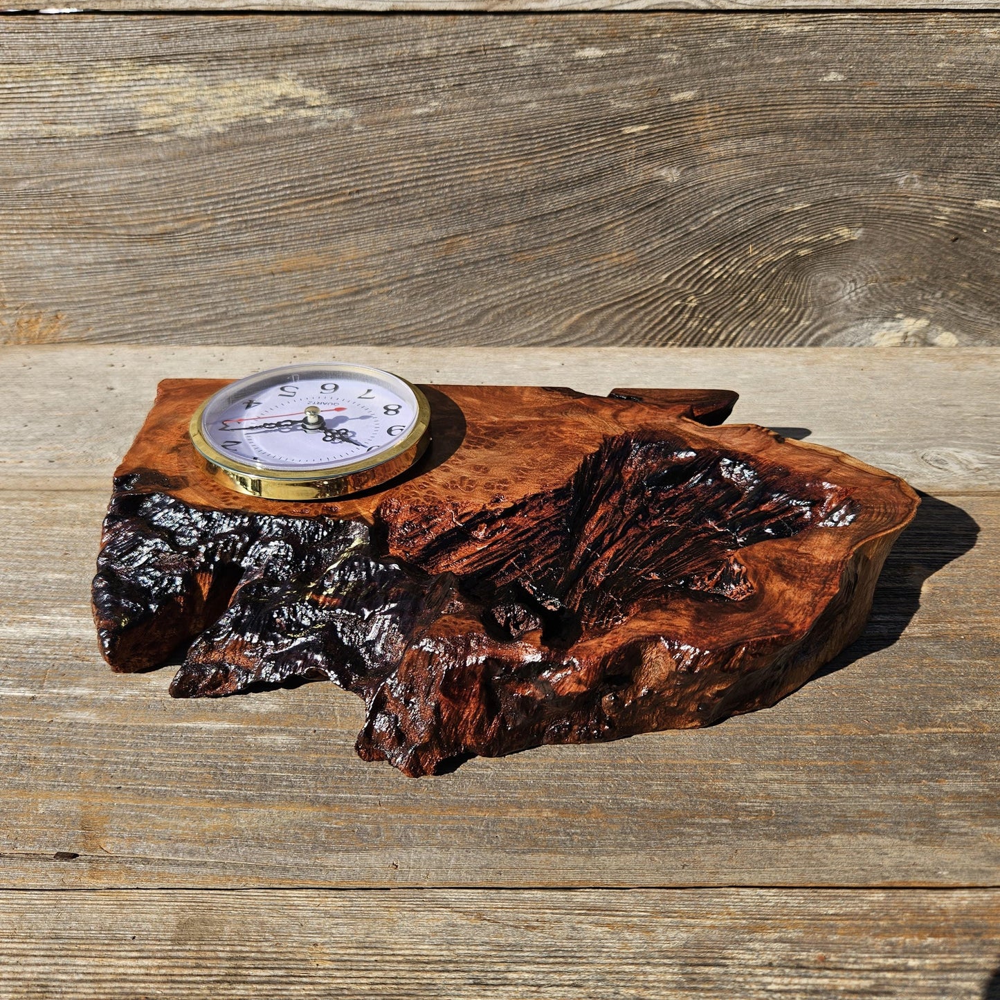 Redwood Burl Wood Clock Mantle Desk Office Gifts for Men Sitting Wood Birdseye Table Shelf #653