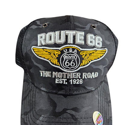 ROUTE 66 Mother Road Black Camo Trucker Mesh Cap or Hat H1020