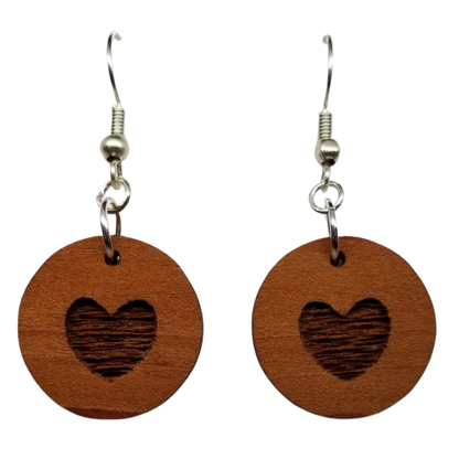 Wholesale Redwood Earrings - Heart Wood Earrings - California Redwood Dangle Earrings - CA Souvenir Keepsake