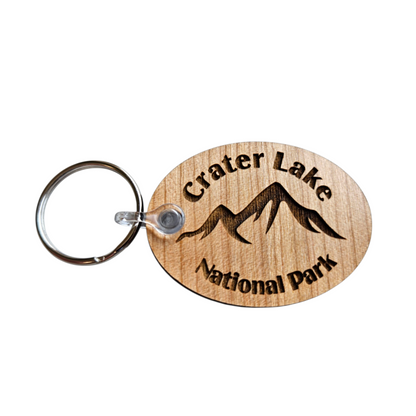 Crater Lake Keychain Oregon National Park Mountains Wood Keyring OR Souvenir - Key Tag Bag Handmade American Made
