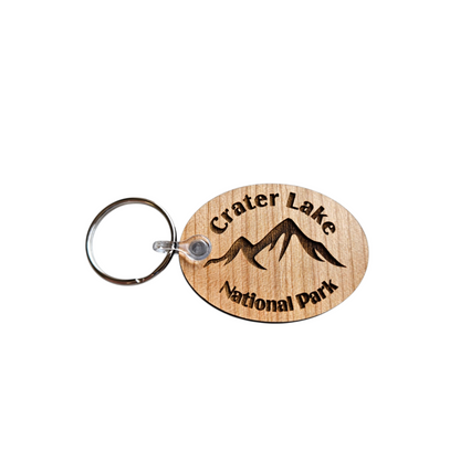Crater Lake Keychain Oregon National Park Mountains Wood Keyring OR Souvenir - Key Tag Bag Handmade American Made