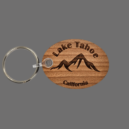 Lake Tahoe CA Keychain Mountains Wood Keyring Skiing Snowboarding Sierra Nevada Mountains Souvenir Travel Key Tag Bag