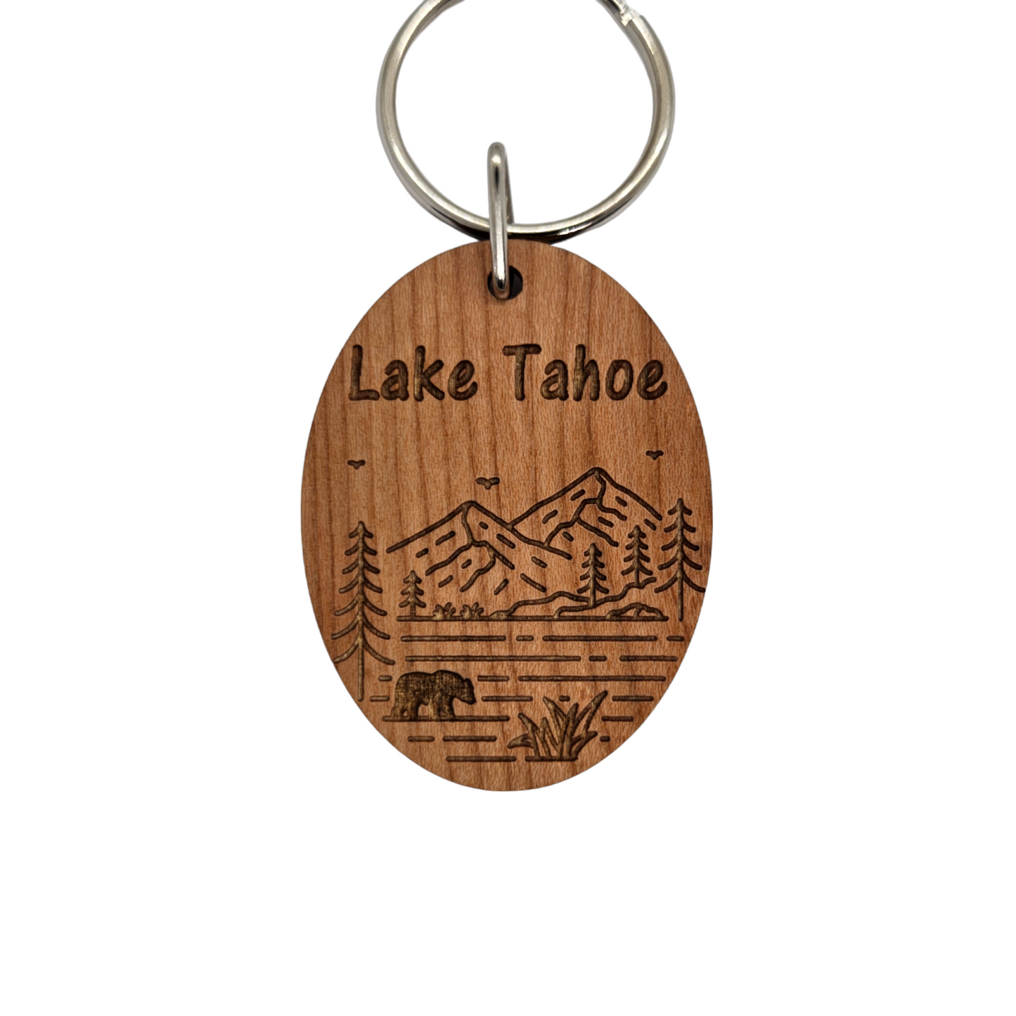 Wholesale Lake Tahoe Mountain Trees Bear Keychain Wood Keyring Souvenir