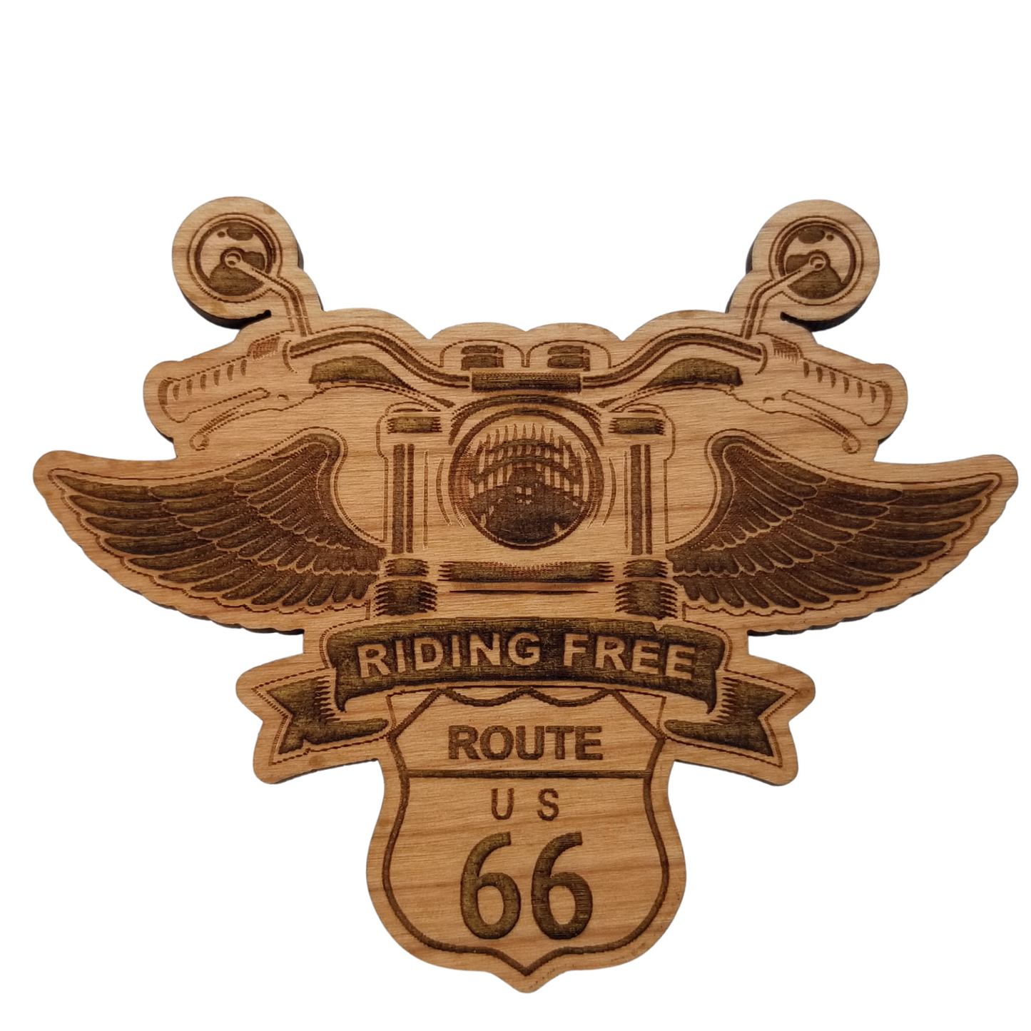 Route 66 Riding Free Biker Wood Magnet Souvenir - M4027