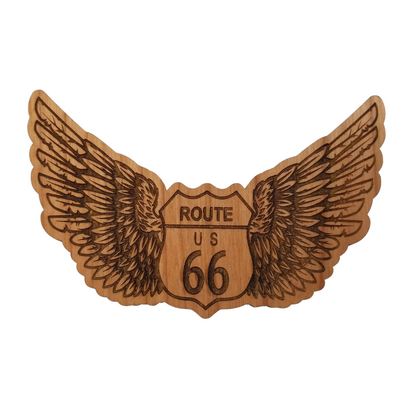 Route 66 Wings Biker Wood Magnet Souvenir - M4028