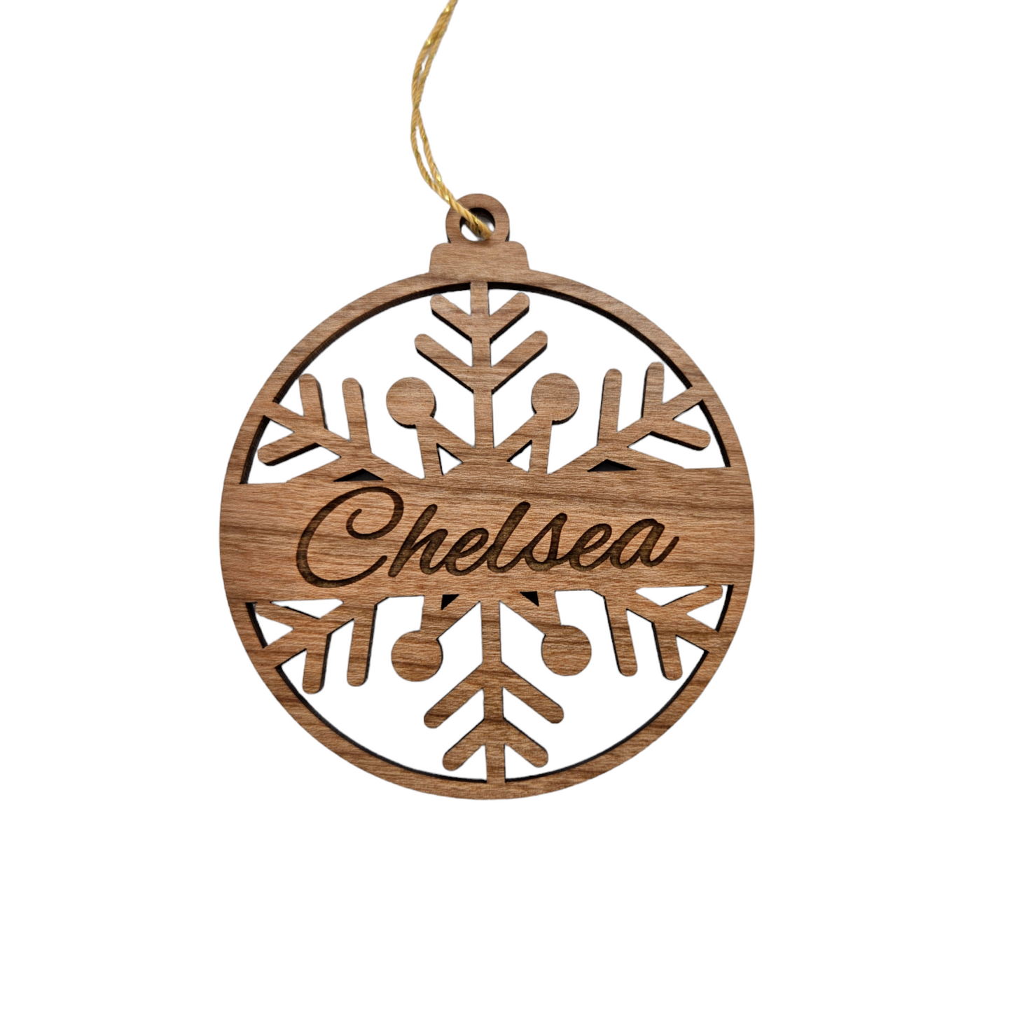 Snowflake Personalized Ornament Engraved with Custom Name Wood Ornament Handmade in the USA