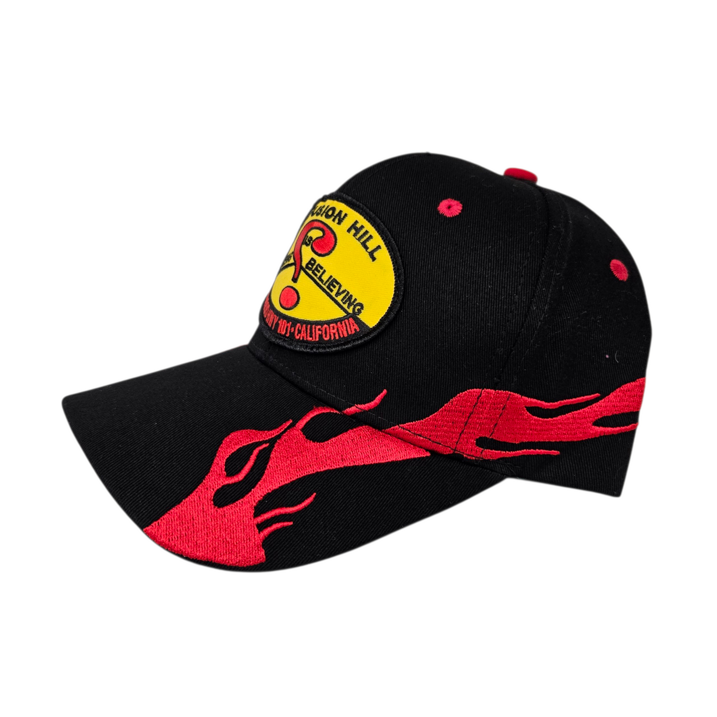 Confusion Hill Oval Patch Red Side Flames Hat or Cap - H1075