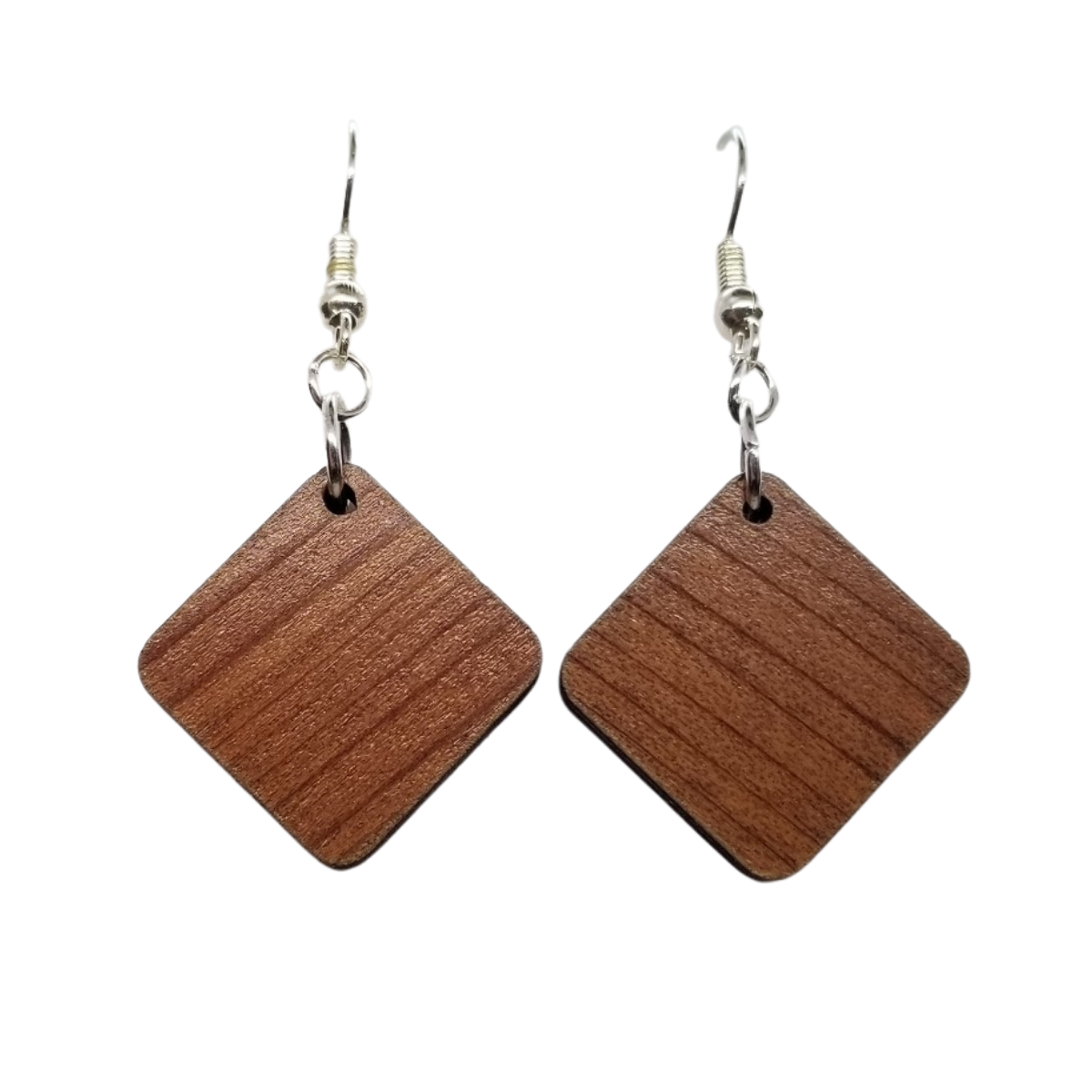 Wood Earrings - Angled Square Wood Earrings - Dangle Earrings - Souvenir Keepsake - Anniversary Gift - D9