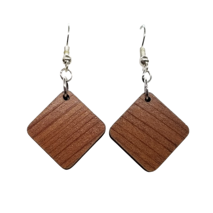 Wood Earrings - Angled Square Wood Earrings - Dangle Earrings - Souvenir Keepsake - Anniversary Gift - D9