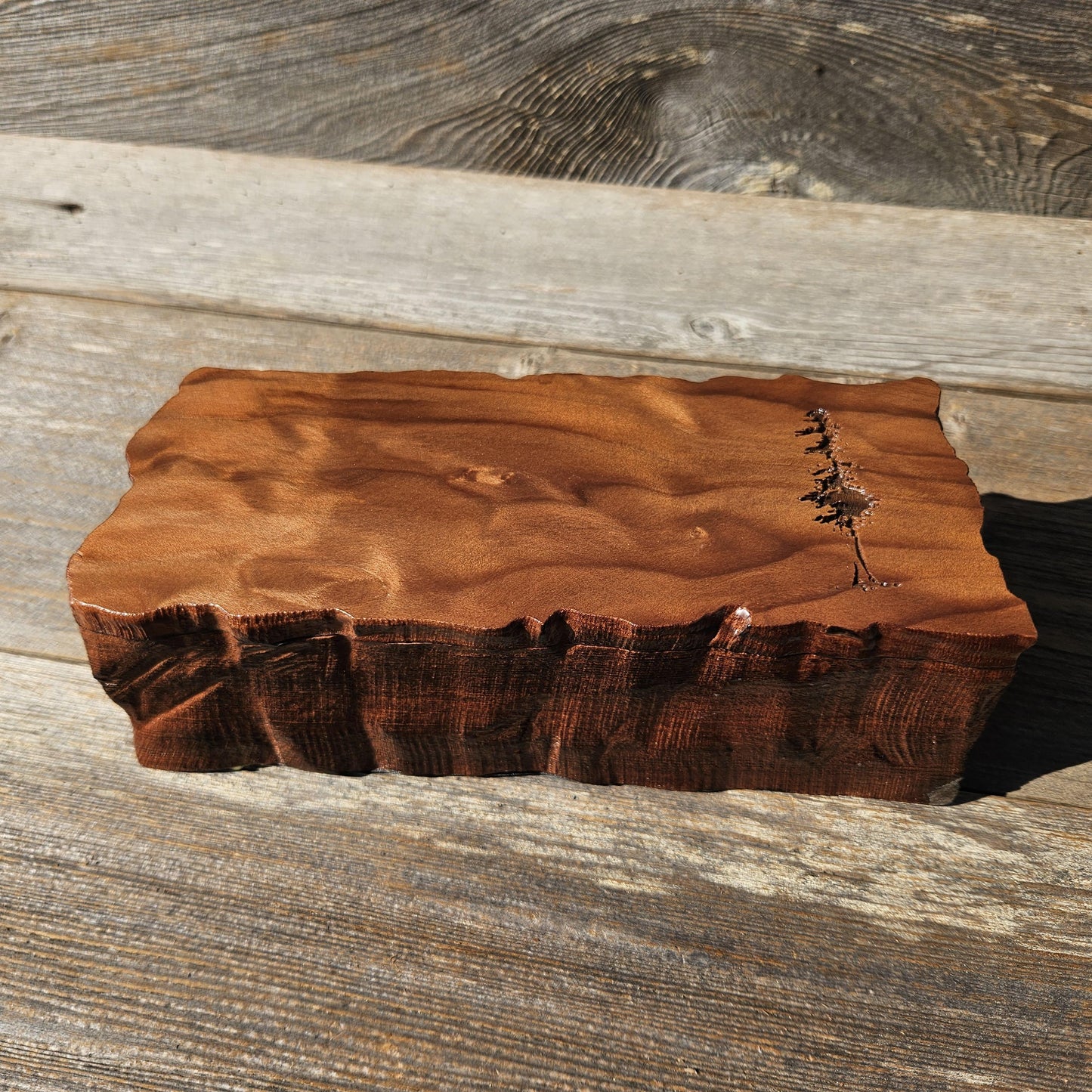 Handmade Wood Box with Redwood Tree Engraved Rustic Handmade #614 California Redwood Jewelry Box Storage Box