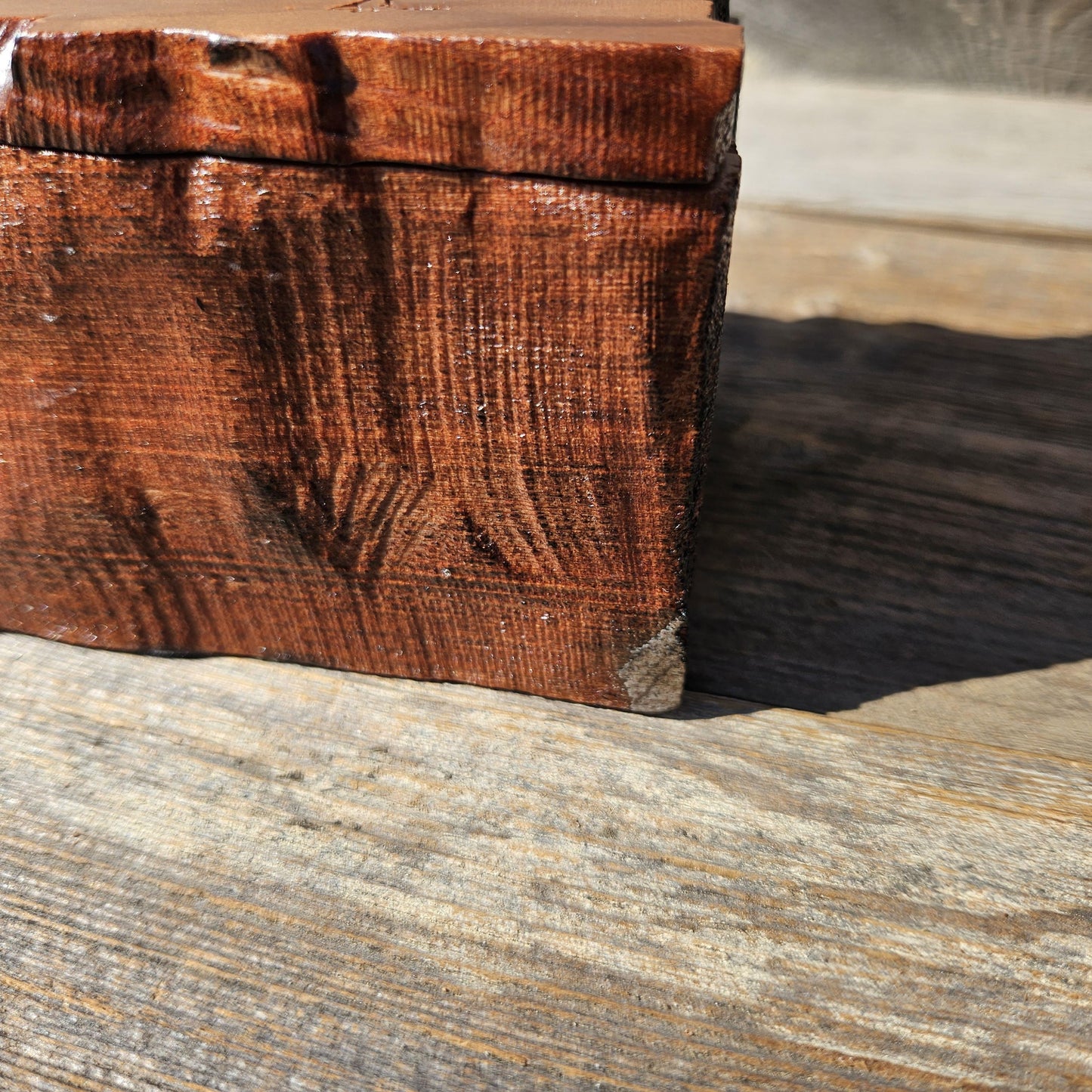 Handmade Wood Box with Redwood Tree Engraved Rustic Handmade #614 California Redwood Jewelry Box Storage Box