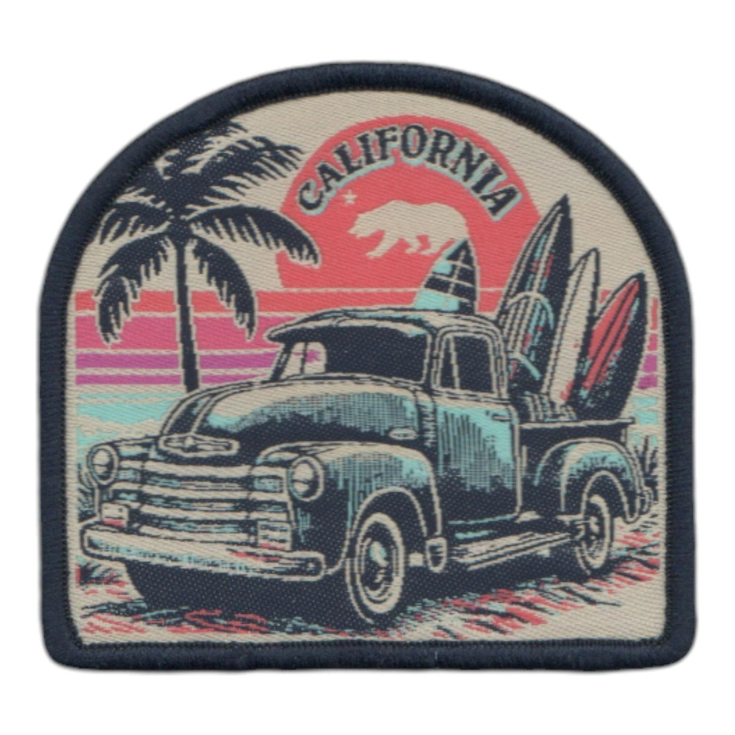 California Patch – CA Surfing Retro Truck Souvenir – Travel Iron On Applique CO Patch Embellishment 2.75" Woven Badge Emblem