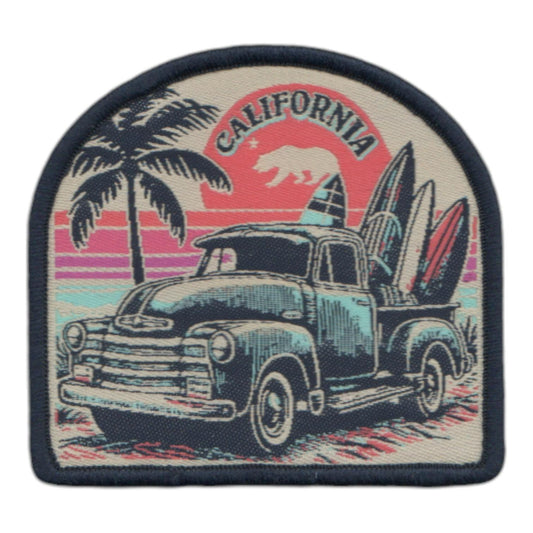 California Patch – CA Surfing Retro Truck Souvenir – Travel Iron On Applique CO Patch Embellishment 2.75" Woven Badge Emblem