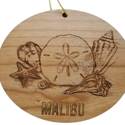 Malibu California Ornament Handmade Wood Ornament Souvenir CA Seashells Travel Gift Made in USA