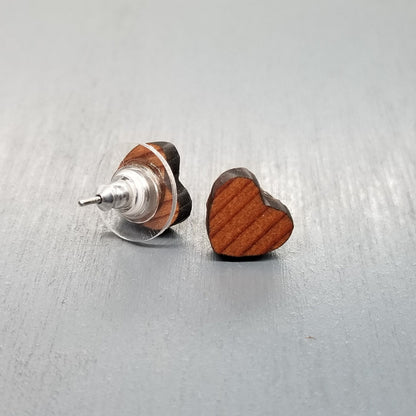 Redwood Earrings - Heart Wood Earrings - California Redwood Stud Earrings - CA Souvenir Keepsake - Post Earrings - Redwood