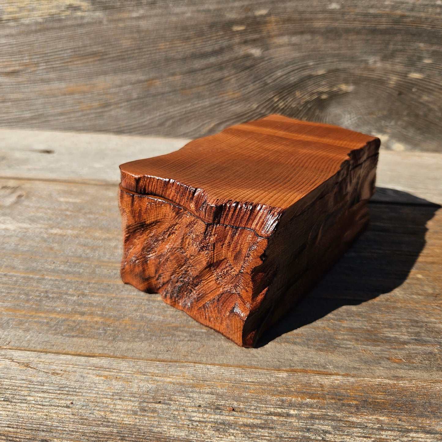 Redwood Jewelry Box Curly Wood Engraved Rustic Handmade California #660 Memento Box Dad Gift Trinkets Memories Stash Mens Valet